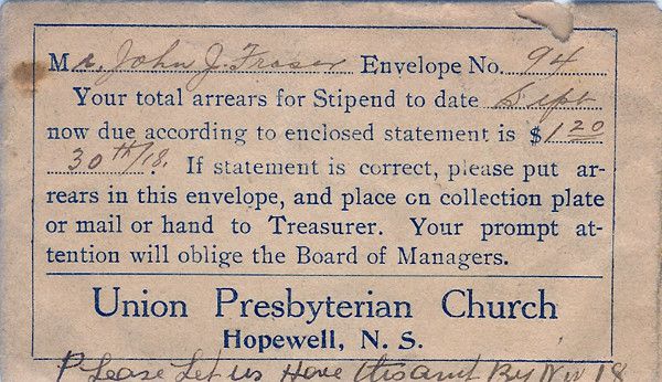 Union Presbyterian Church Hopewell Collectiion Envelope 273